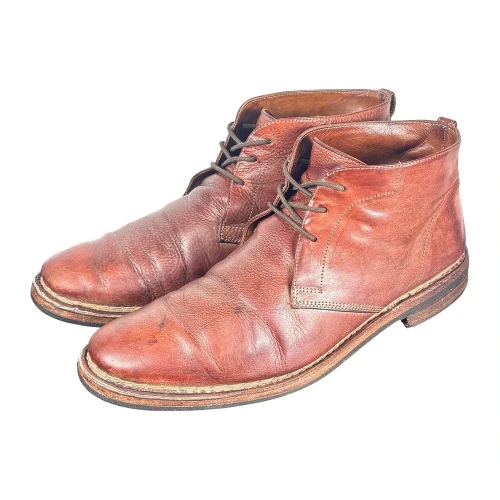 John Varvatos Chukka Boots Brown Leather Lace Up Distressed Rugged Gorpcore 10